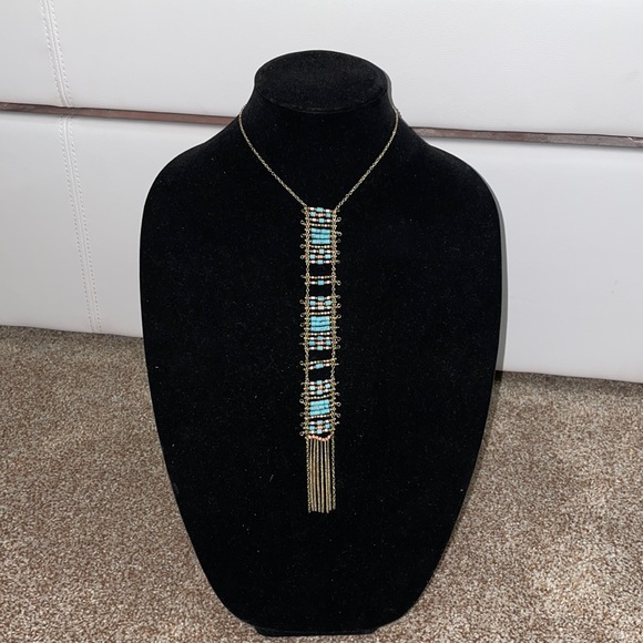 Adjustable Gold and Turquoise Beaded Y Necklace